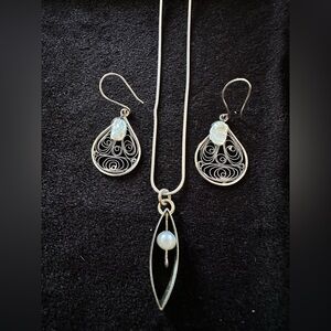 Silver Necklace and Earrings with Pearls